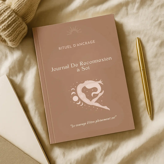 journal de reconnexion à soi posé sur le lit pour son rituel de 5 minutes