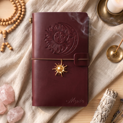 Carnet Cuir Personnalisé Prénom et Motif — Cahier Vegan Gravé
