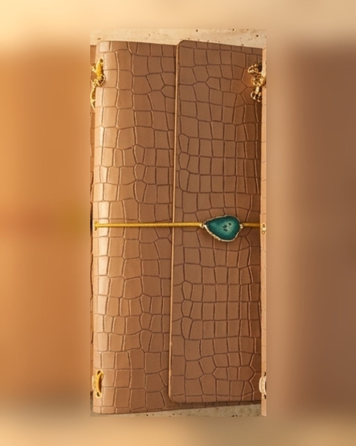 Carnet cuir vegan A5 rose poudré avec pierre agate turquoise