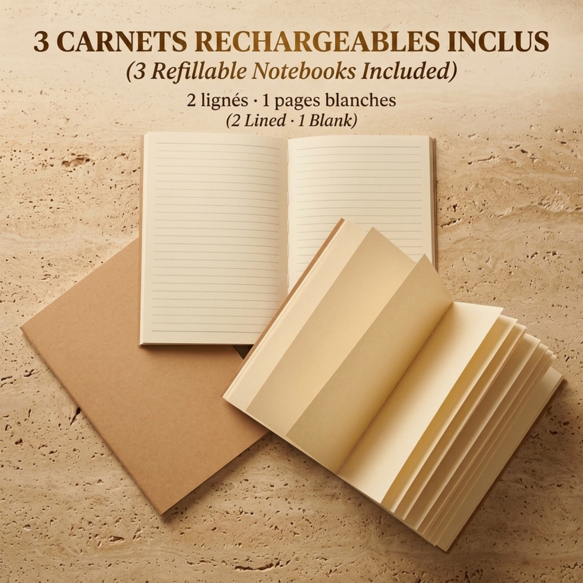 Carnet A5 cuir vegan croco avec charm pierre naturelle, vue 13