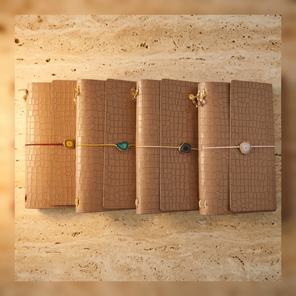 Carnet A5 cuir vegan croco avec charm pierre naturelle, vue 14