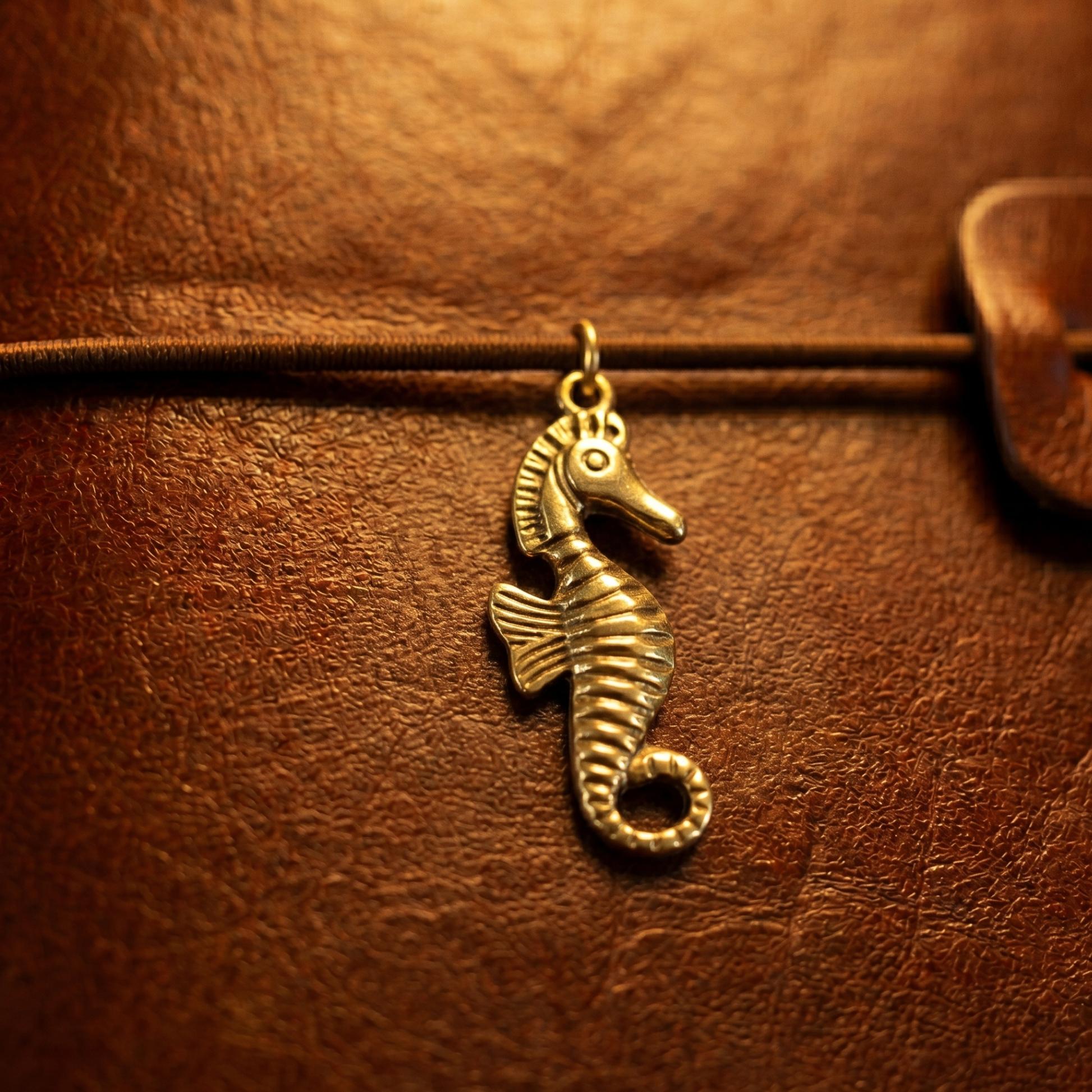 Charm 2 hippocampe doré carnet cuir personnalisé