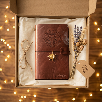 Carnet cuir vegan personnalisé coffret cadeau femme