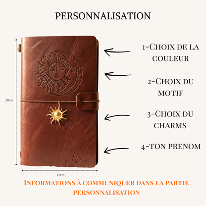 Carnet cuir vegan personnalisé vue de dos finition vintage