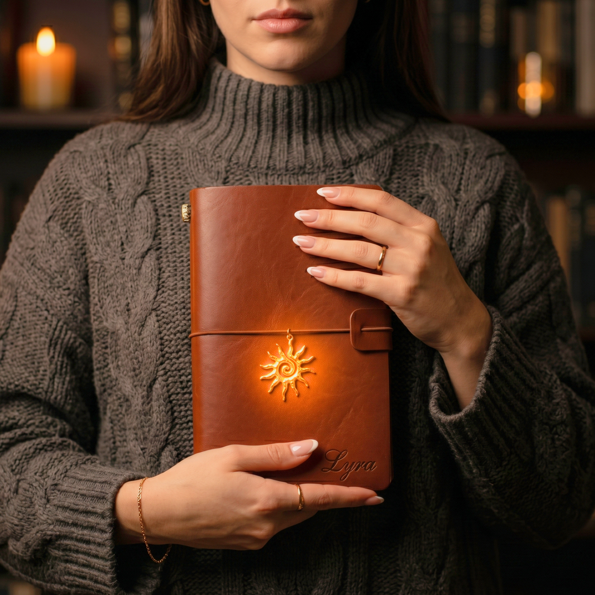 Cahier cuir vegan personnalisé gravure prénom motif cadeau femme