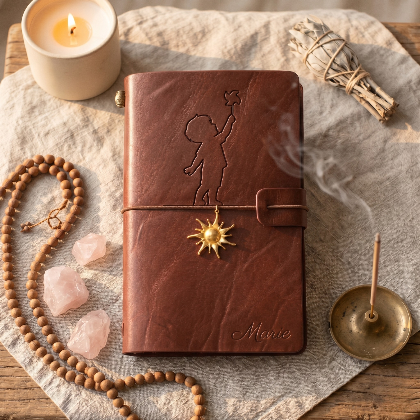 Motif B - Enfant étoile gravure carnet cuir personnalisé