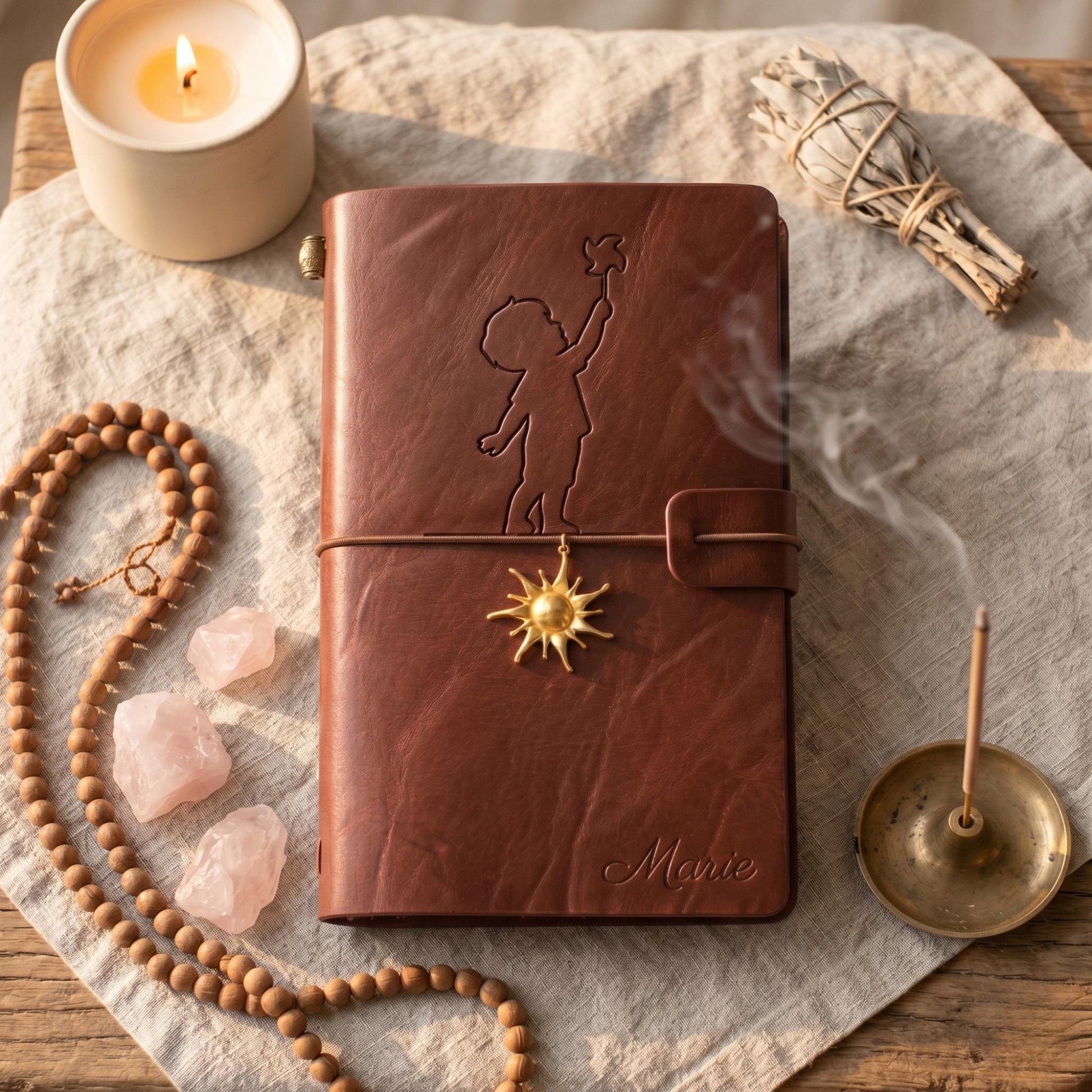 Motif B - Enfant étoile gravure carnet cuir personnalisé