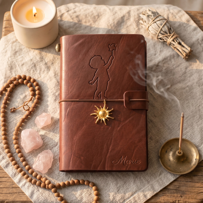 Motif B - Enfant étoile gravure carnet cuir personnalisé