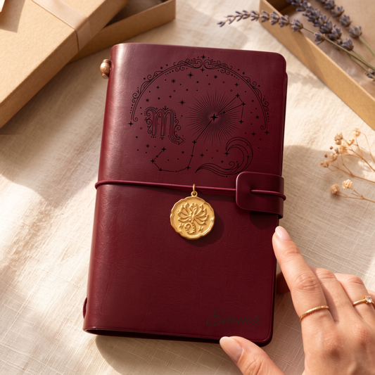 Emballage cadeau du carnet cuir zodiaque personnalisé