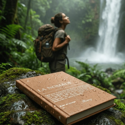 femme exploratrice dans la jungle avec son carnet de note la nomade