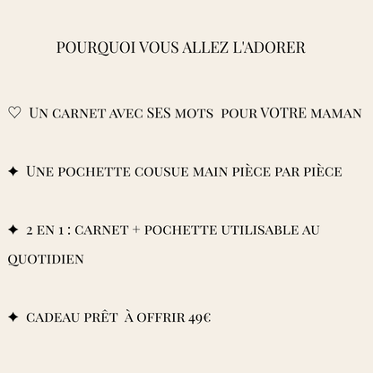 Carnet MAMAN personnalisé avec pochette artisanale cousue main — cadeau prêt à offrir fête des mères fait main France