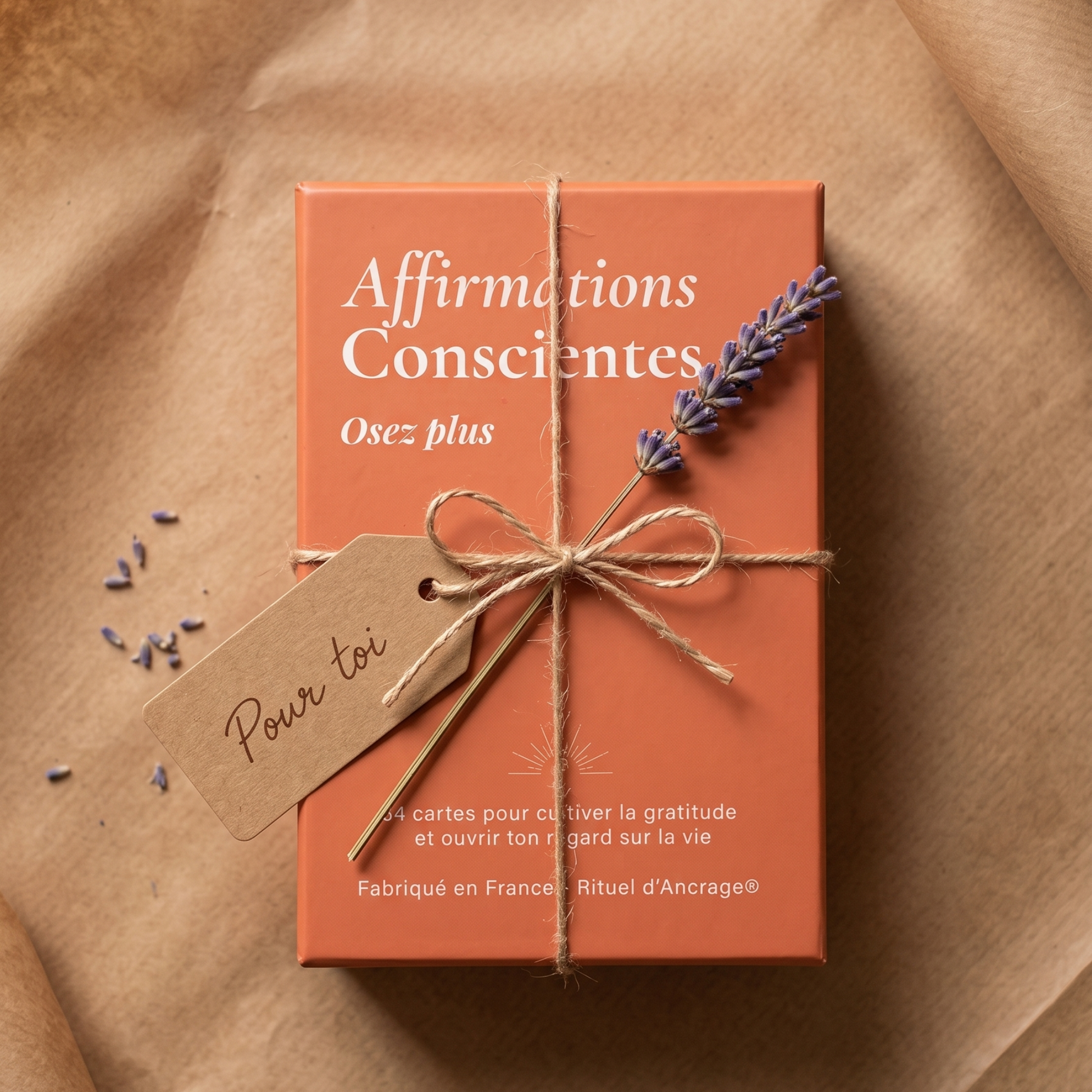 carte pensée positive confiance en soi posée sur bureau bois naturel
