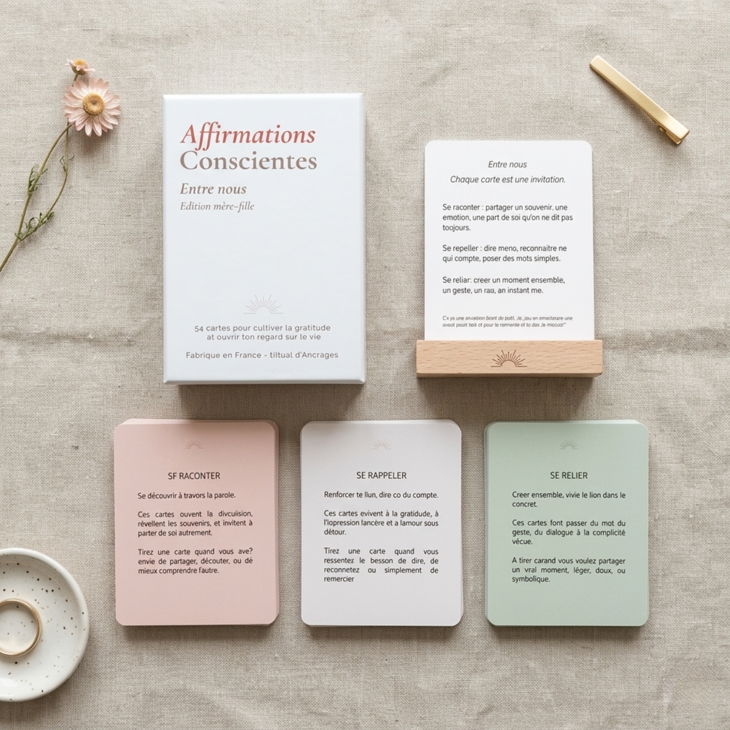 cartes affirmations mère fille étalées collection complète 54 cartes