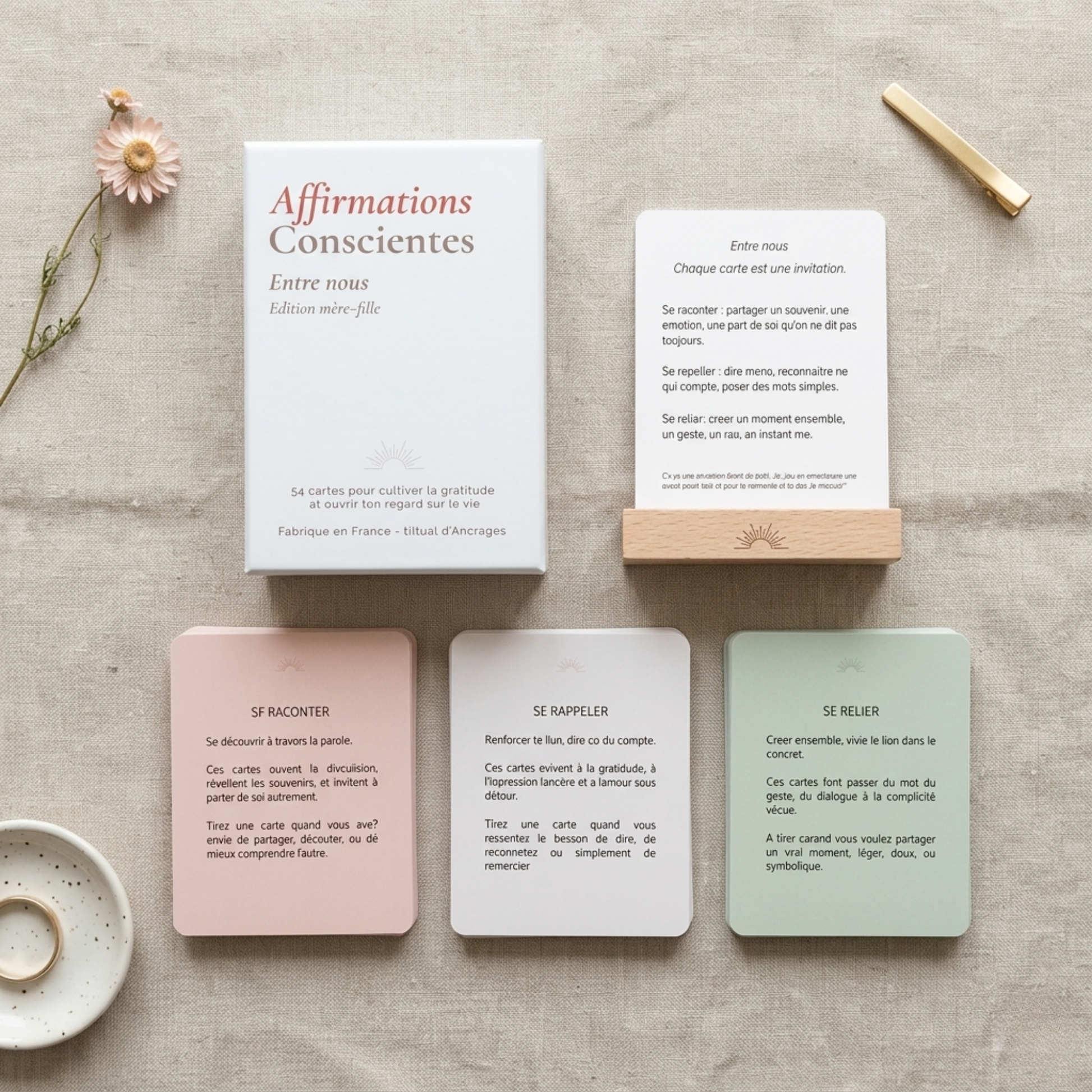 cartes affirmations mère fille étalées collection complète 54 cartes