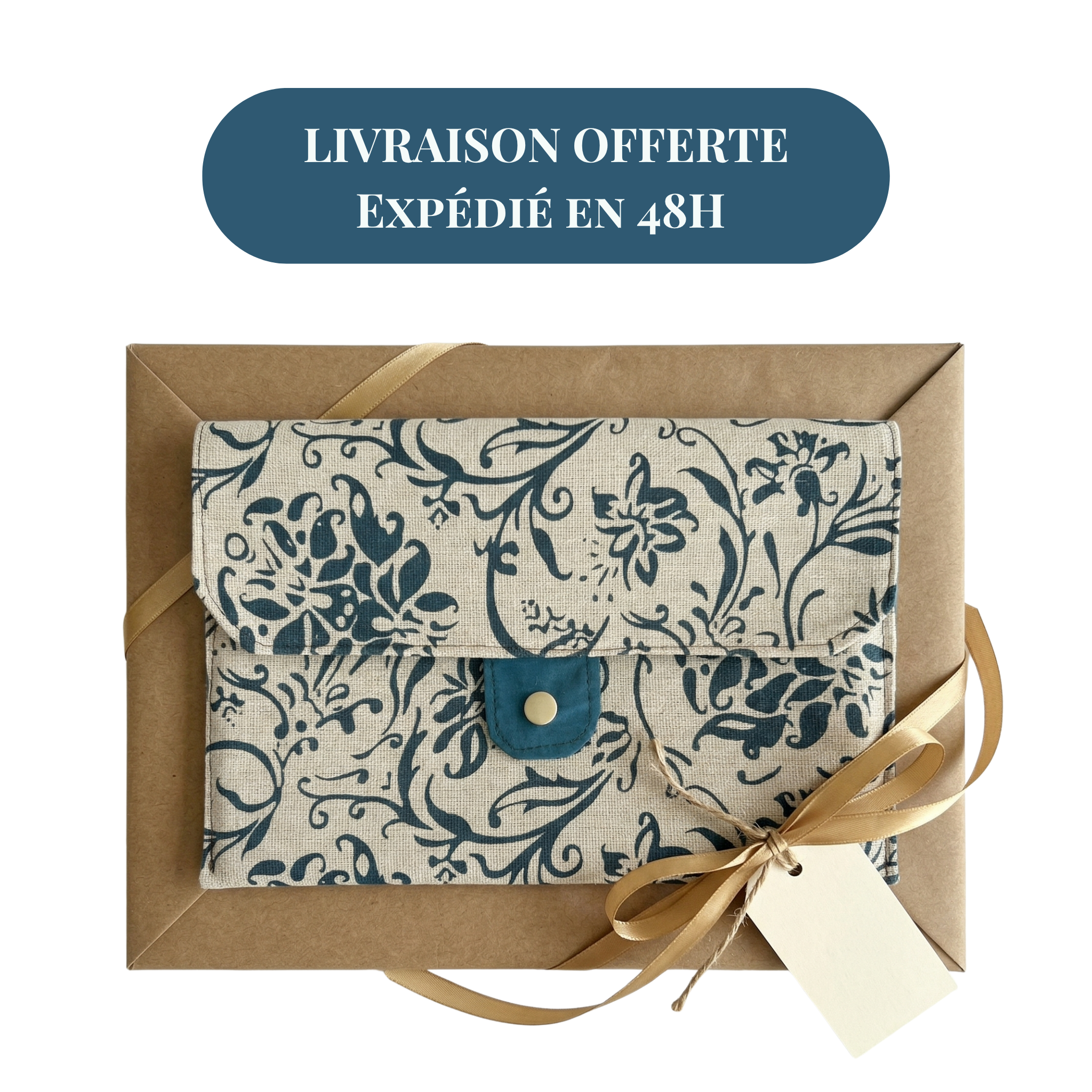 Coffret carnet MAMAN personnalisé et pochette artisanale Marine emballé cadeau — livraison offerte expédié en 48h