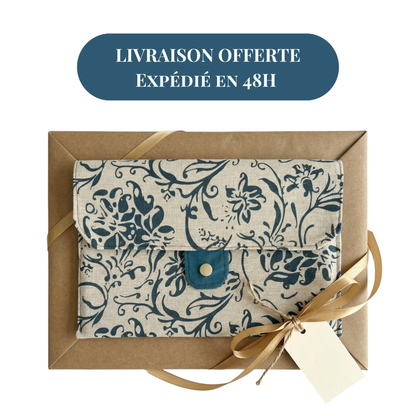Coffret carnet MAMAN personnalisé et pochette artisanale Marine emballé cadeau — livraison offerte expédié en 48h