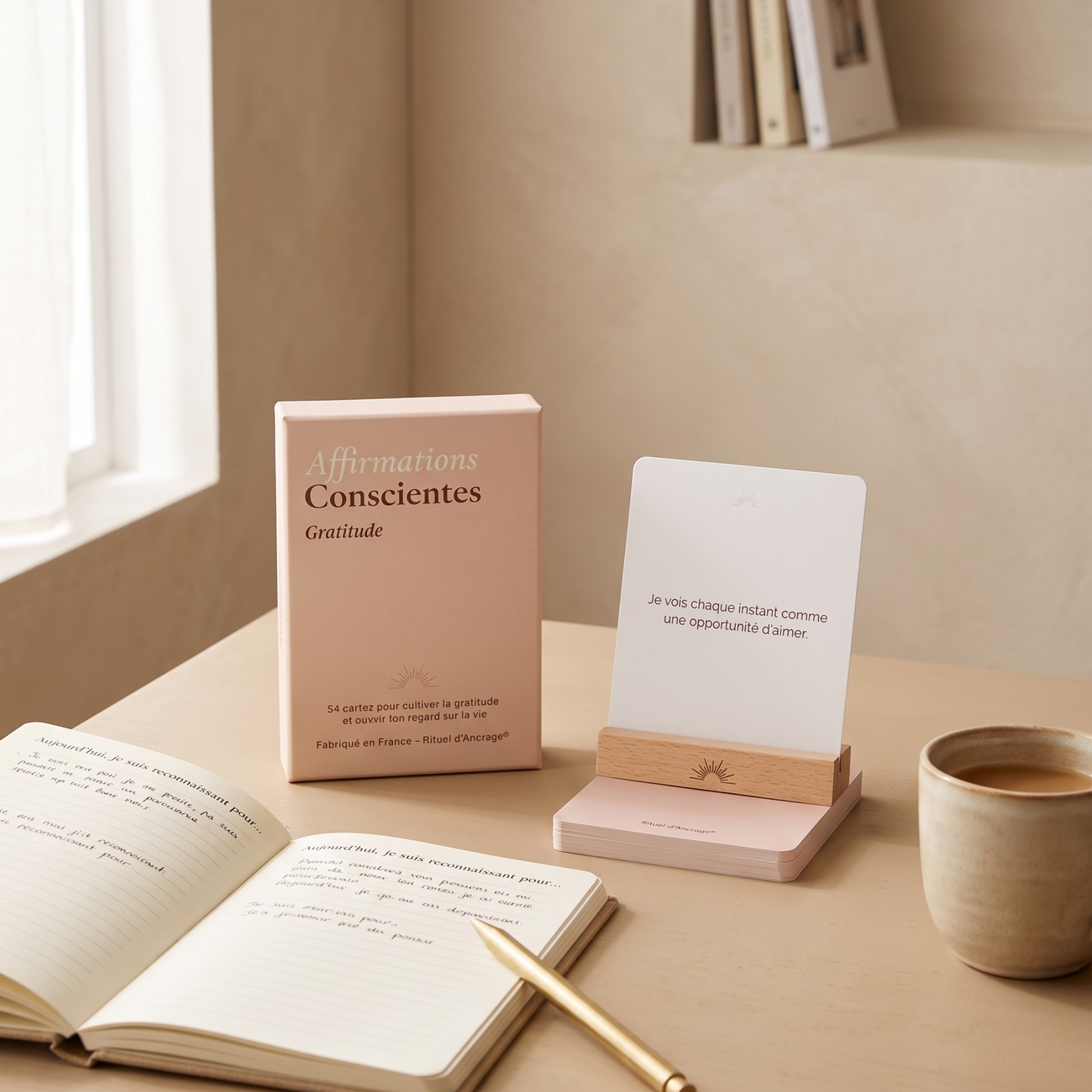 coffret cartes gratitude ouvert 54 cartes visibles packaging premium