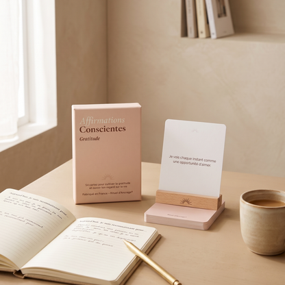 coffret cartes gratitude ouvert 54 cartes visibles packaging premium