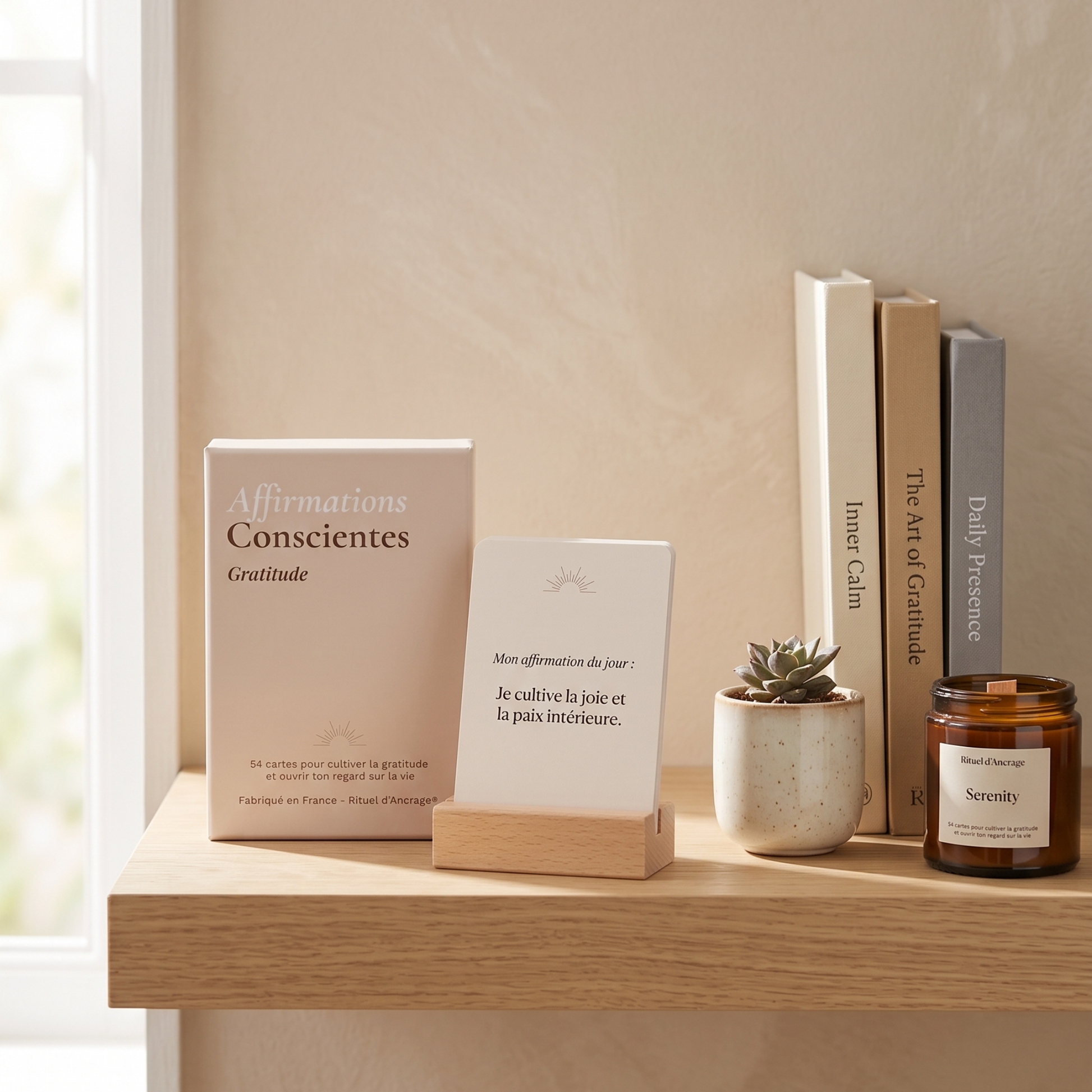 coffret cartes gratitude vue dessus design minimaliste beige épuré