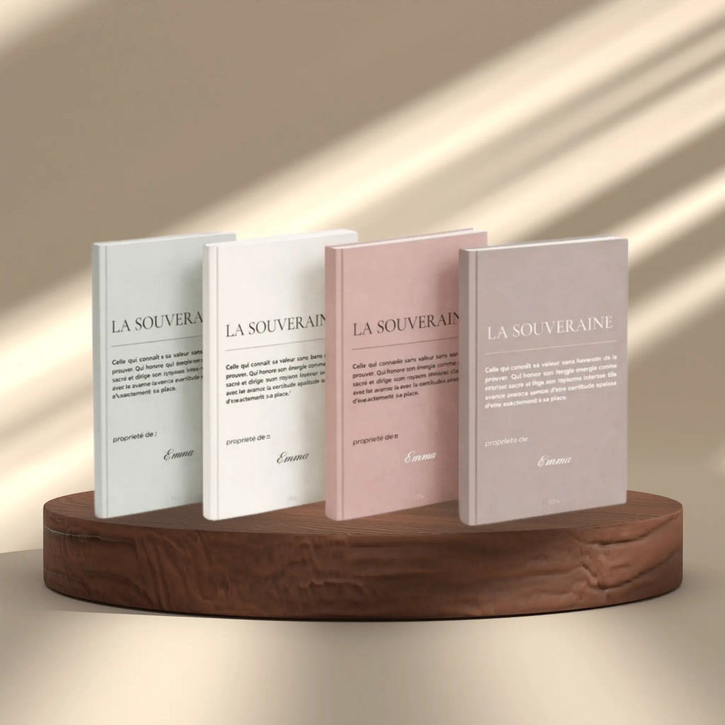 presentation. de la collection des cahier personnalise la souveraine en 4 couleurs differentes