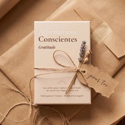 femme lisant carte affirmation positive gratitude moment bien-être quotidien
