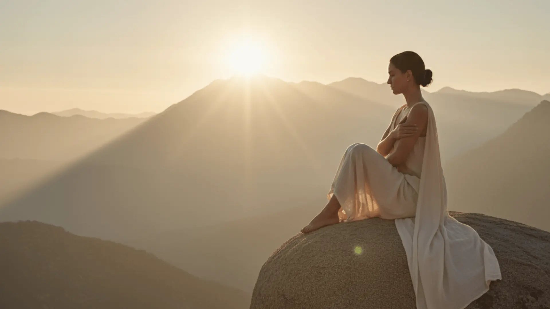 femme sur un rocher pratiquant son rituel d ancrage