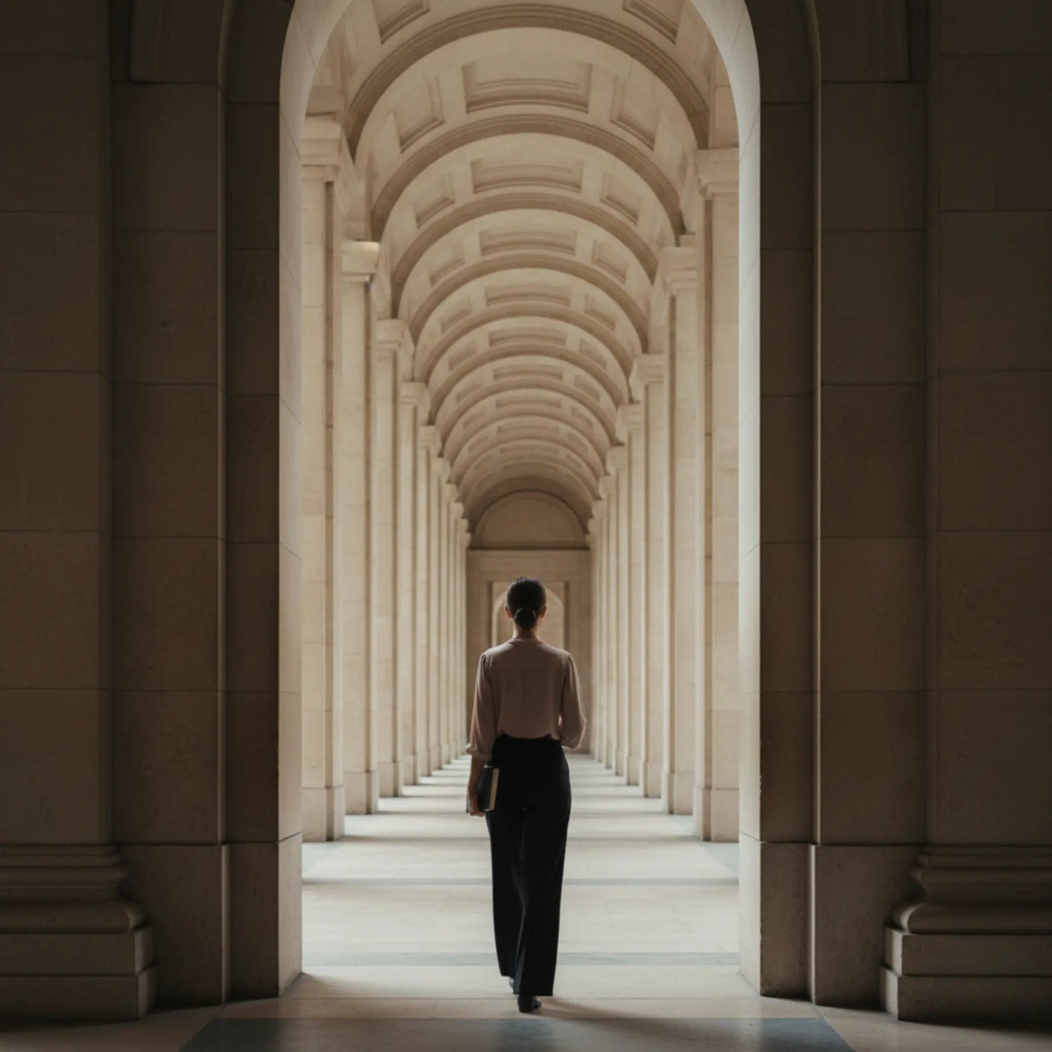 femme marchant dans un couloir d'arcade pratiquant la graitude