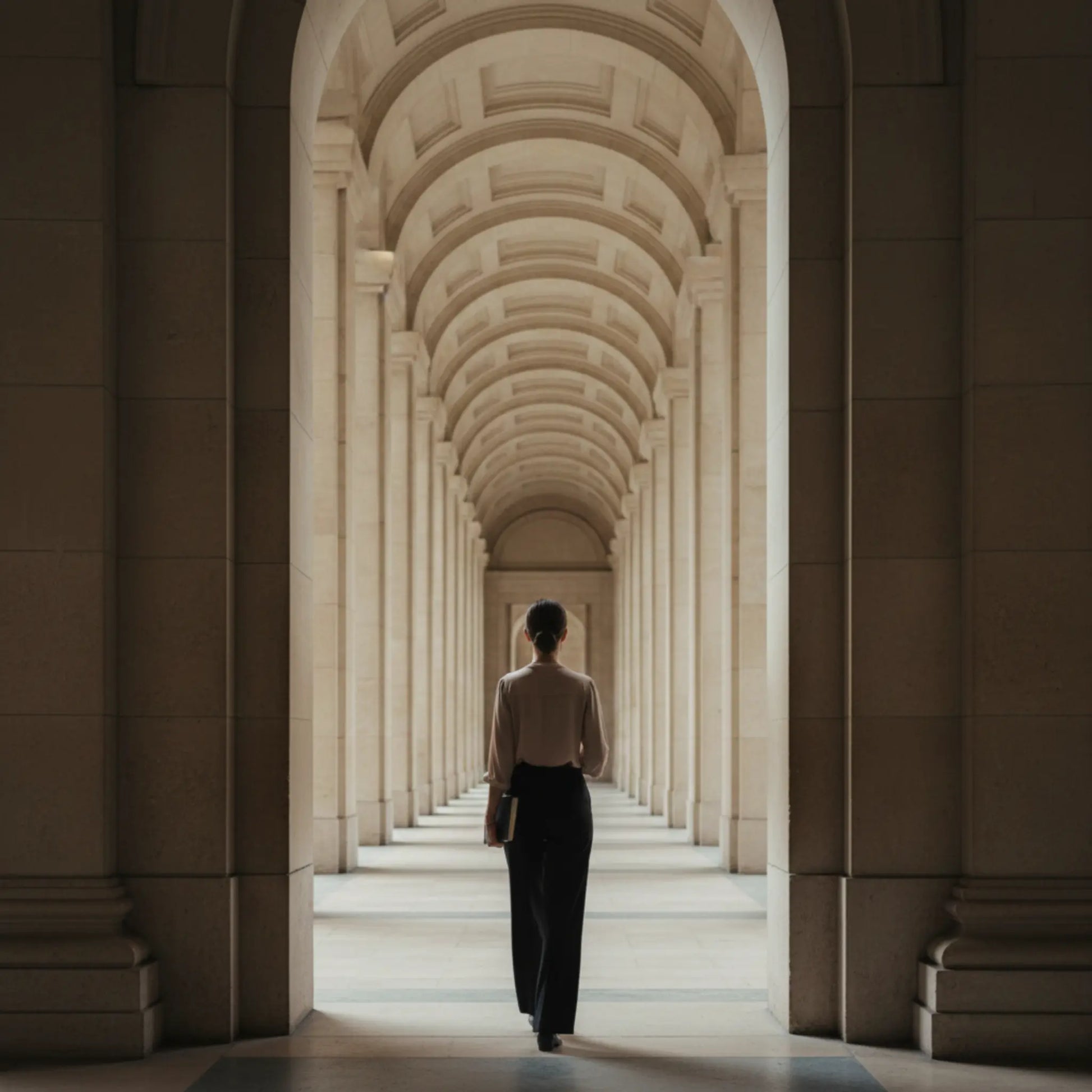 femme marchant dans un couloir d'arcade pratiquant la graitude