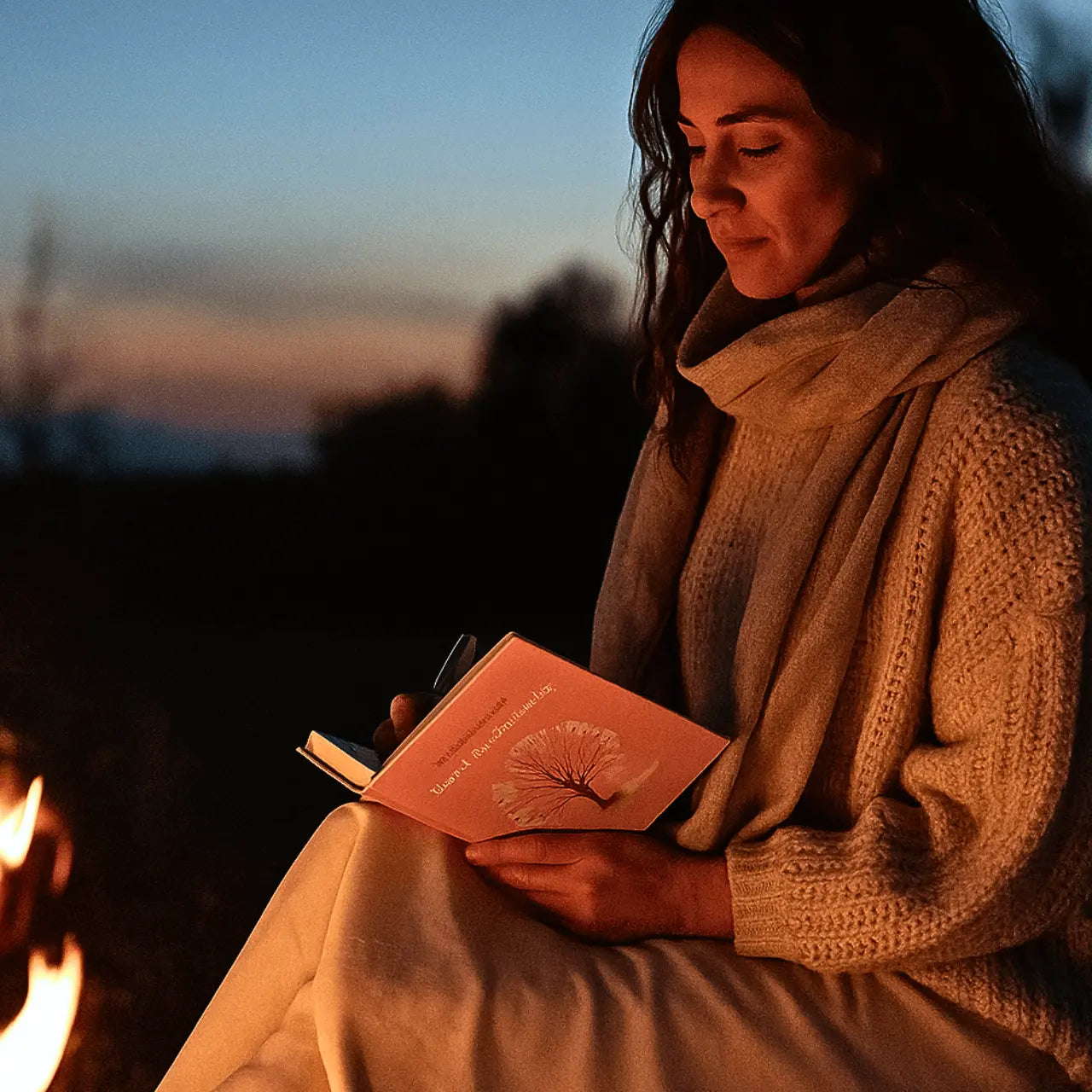 Femme écrivant dans le Journal de Gratitude Rituel d’Ancrage au coucher du soleil, moment d’introspection et d’écriture consciente pour cultiver la sérénité intérieure