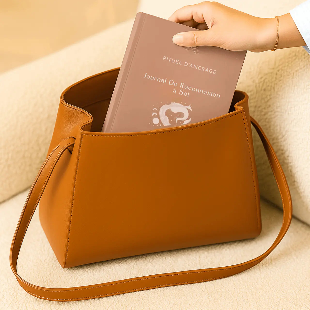 main qui depose le journal de reconnexion dans sac à main