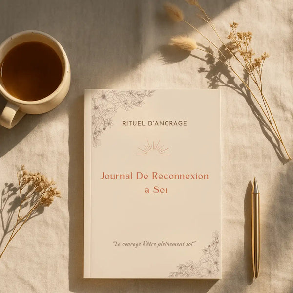 journal de reconnexion à soi déposé sur un bureau